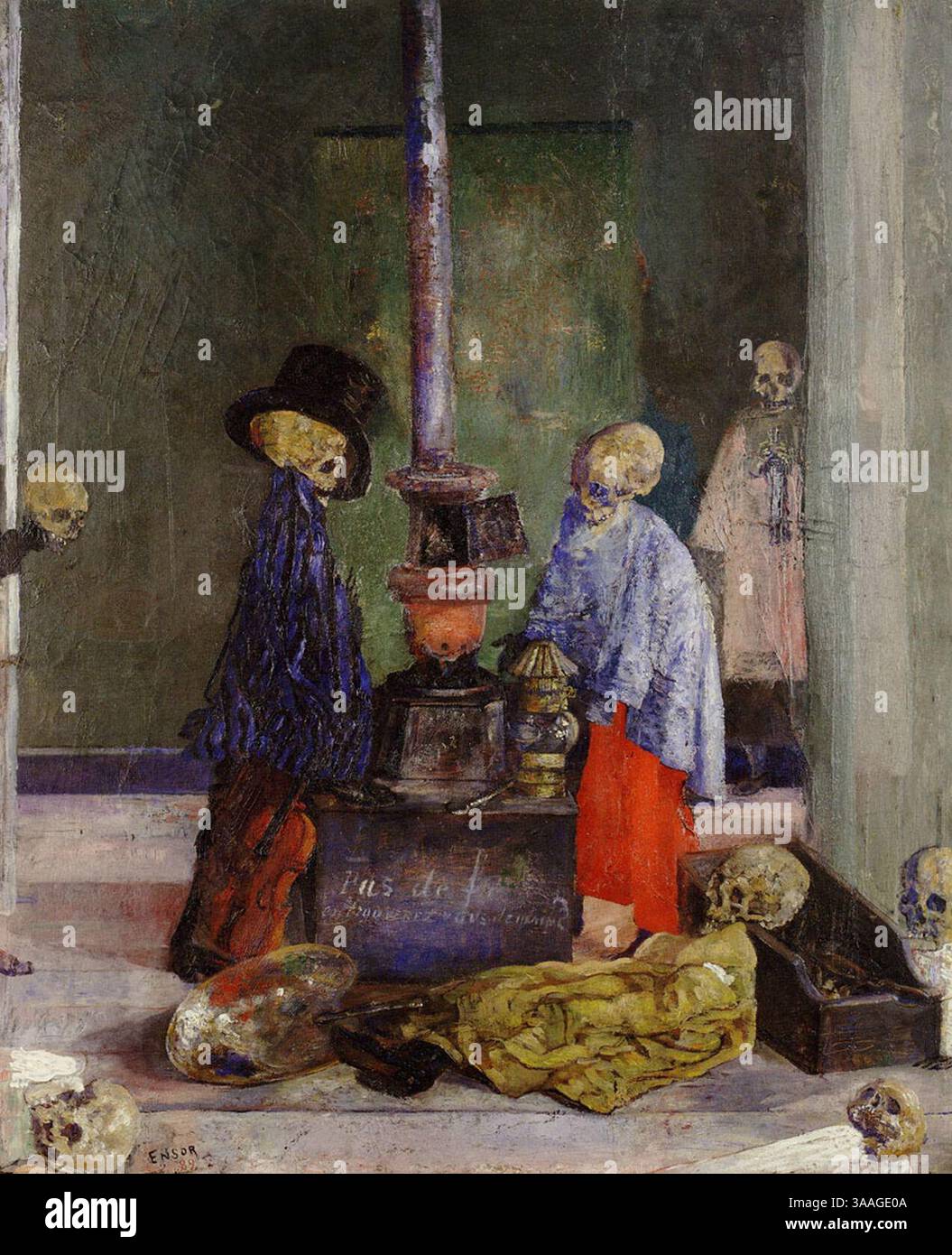 James Ensor - squelettes essayant de se réchauffer. Banque D'Images