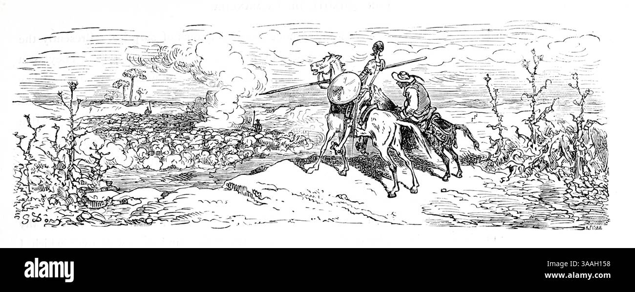 CHAPITRE XVIII DU SAGE DISCOURS ENTRE SANCHO ET SON MAÎTRE ; COMME AUSSI DE L'AVENTURE DU CADAVRE MORT, ET D'AUTRES ÉVÉNEMENTS CÉLÈBRES. Illustré par Gostave Dore à partir de la première partie du livre ' L'histoire de Don Quichotte ' de Cervantes Saavedra, Miguel de, 1547-1616, Doré, Gustave, 1832-1883, date de publication 1900 Éditeur New York : Hogarth Press Banque D'Images