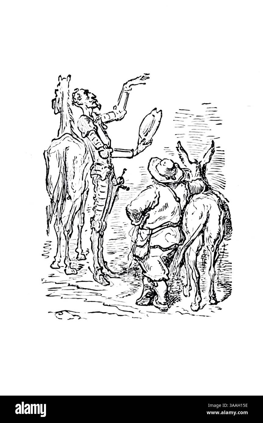 Fin du CHAPITRE XX. illustré par Gostave Dore à partir de la première partie du livre ' L'histoire de Don Quichotte ' de Cervantes Saavedra, Miguel de, 1547-1616, Doré, Gustave, 1832-1883, date de publication 1900 Éditeur New York : Hogarth Press Banque D'Images