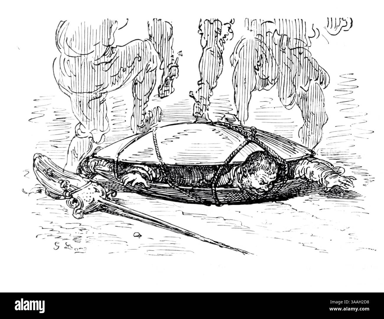 FIN DU CHAPITRE LIII. Illustré par Gostave Dore de la deuxième partie du livre ' L'histoire de Don Quichotte ' de Cervantes Saavedra, Miguel de, 1547-1616, Doré, Gustave, 1832-1883, date de publication 1900 Éditeur New York : Hogarth Press Banque D'Images