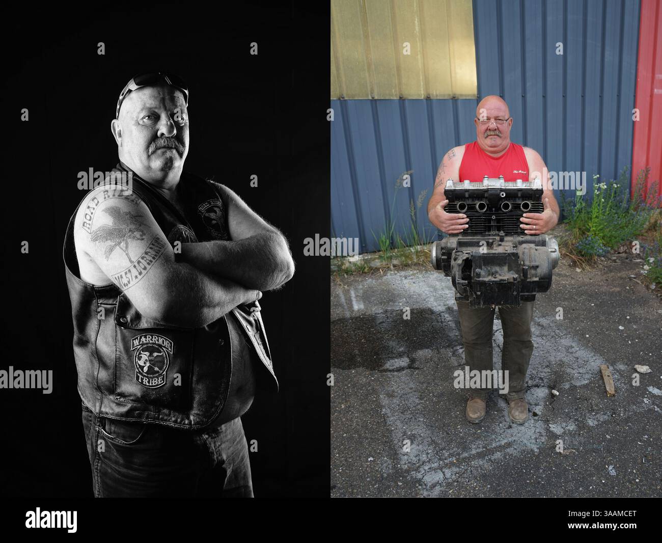 11 déc. 2017 - Paris, France - FRITZ de Road Riders MC, travaille comme mécanicien de moto sur HD Sportster 1999. (Crédit image : © Pierre Pankotay/zReportage.com via ZUMA Wire) Banque D'Images