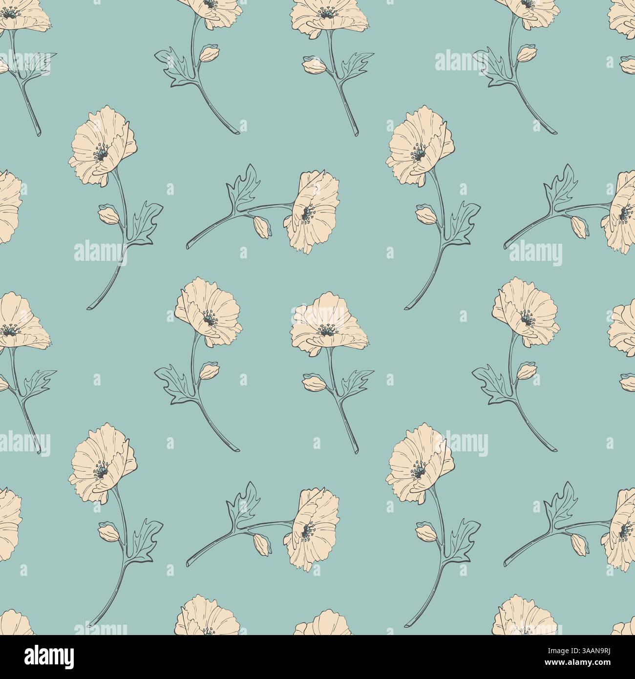 Motif floral, boutons de fleurs dessinés à la main, peut-être des coquelicots. Ambiance estivale légère. Dans des couleurs pastel. Fond textile de papier peint d'emballage. VEC Illustration de Vecteur