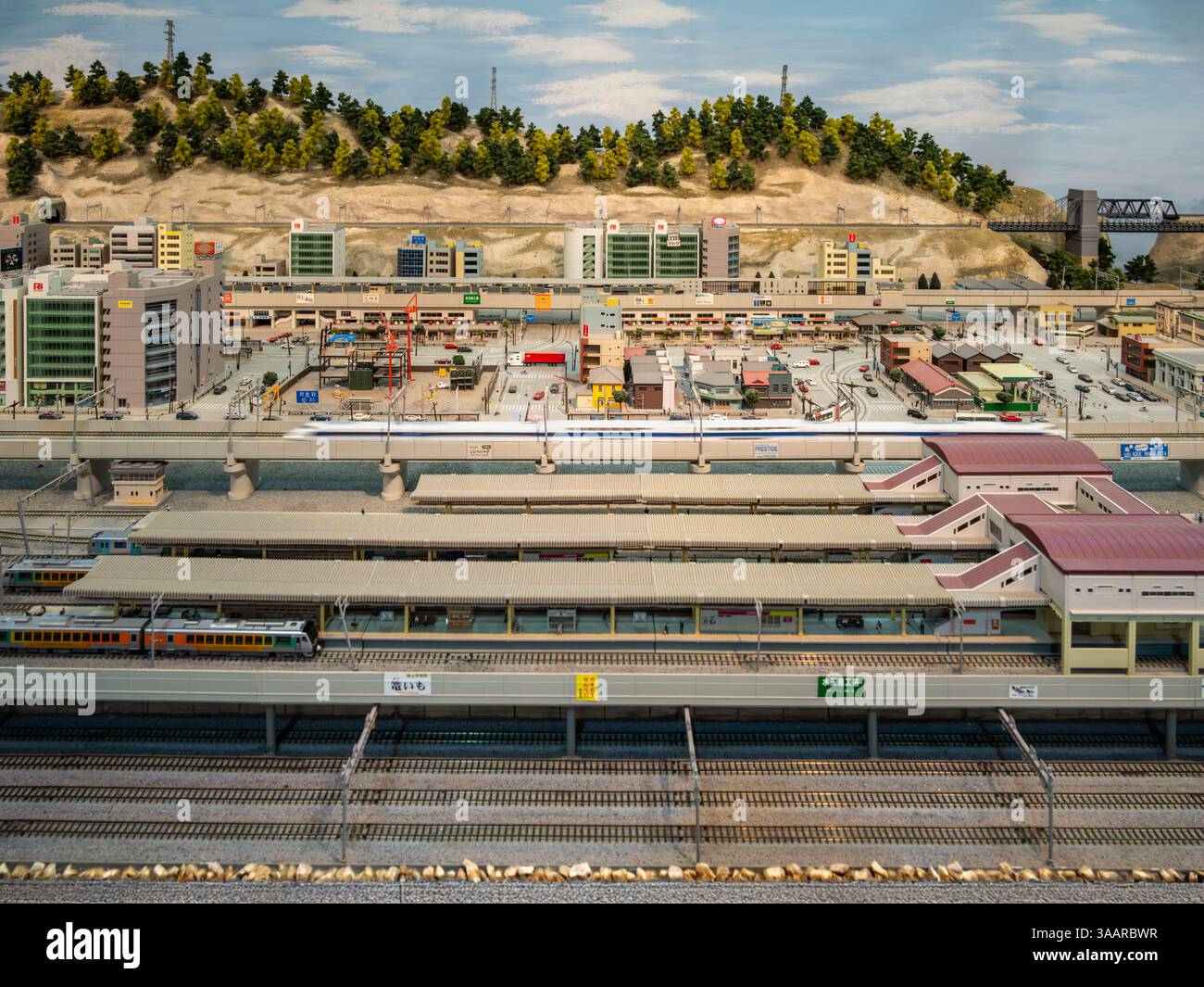 Plan ferroviaire japonais, Wroxham miniature Worlds, Norfolk, Royaume-Uni Banque D'Images