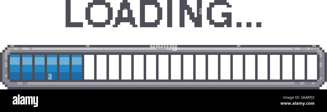 Ecran de chargement Pixel art. Barre de progression du téléchargement du jeu vidéo rétro. Vecteur 8 bits pixélisé Illustration de Vecteur
