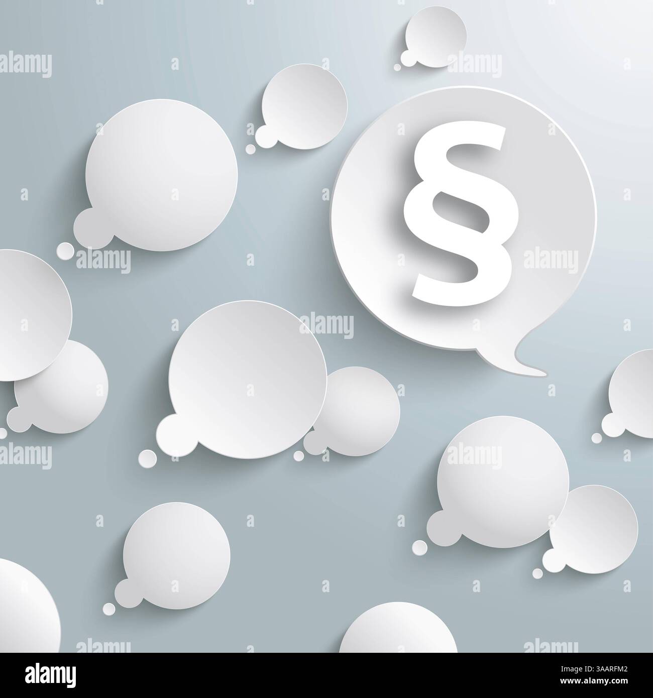 Bulles blanches de pensée et de parole paragraphe bulles blanches de pensée et de parole avec un paragraphe sur fond gris. Banque D'Images