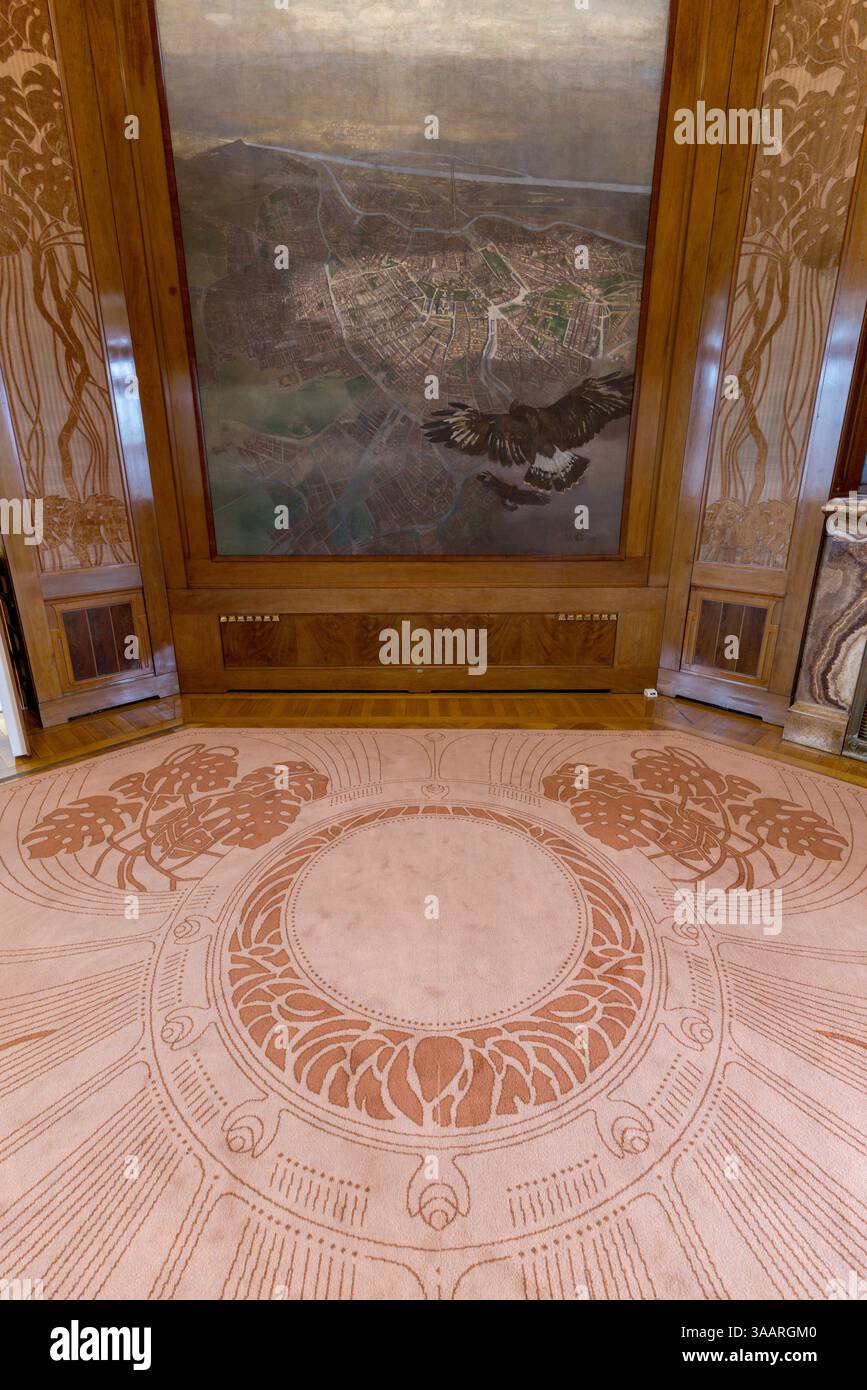 Otto Wagner Hofpavillon (Imperial Pavilion), art nouveau style, 1899, Hietzing, Vienne, Autriche, tapis et peinture de Carl Moll Banque D'Images