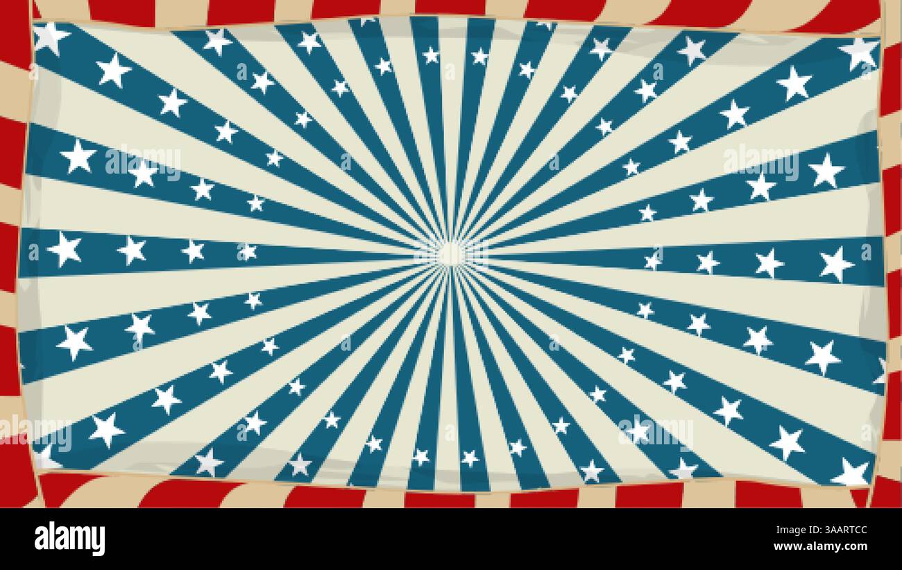 Fond de drapeau américain patriotique avec des étoiles rayonnantes et des rayures Illustration de Vecteur