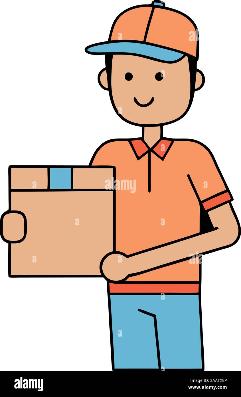 Courrier amical tenant une illustration de paquet. Illustration de Vecteur