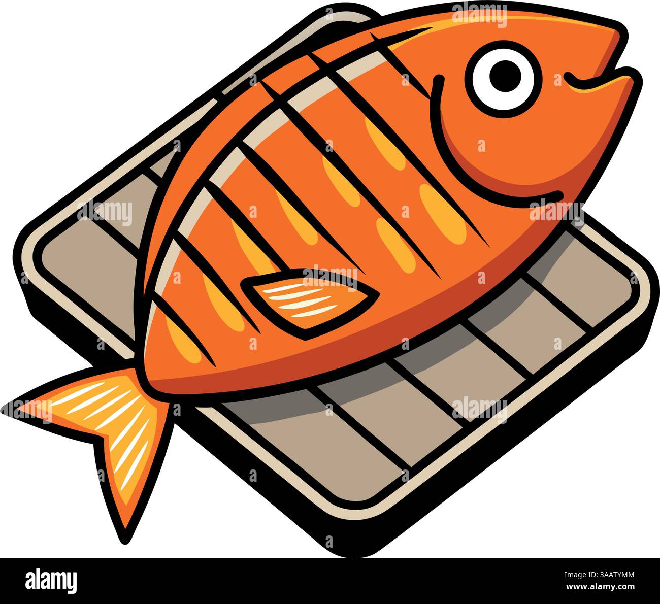 Poisson grillé sur une illustration de grille de barbecue. Illustration de Vecteur