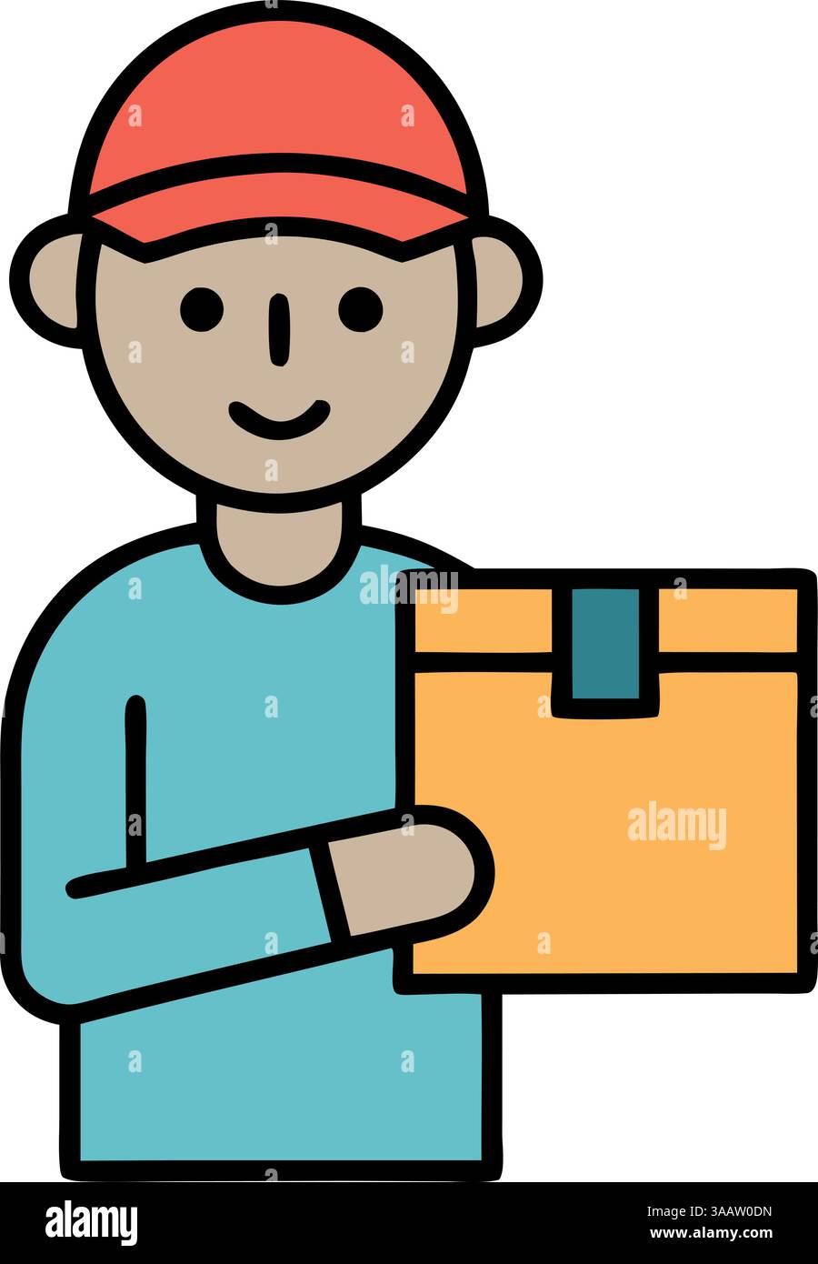 Livreur tenant une illustration de colis. Illustration de Vecteur