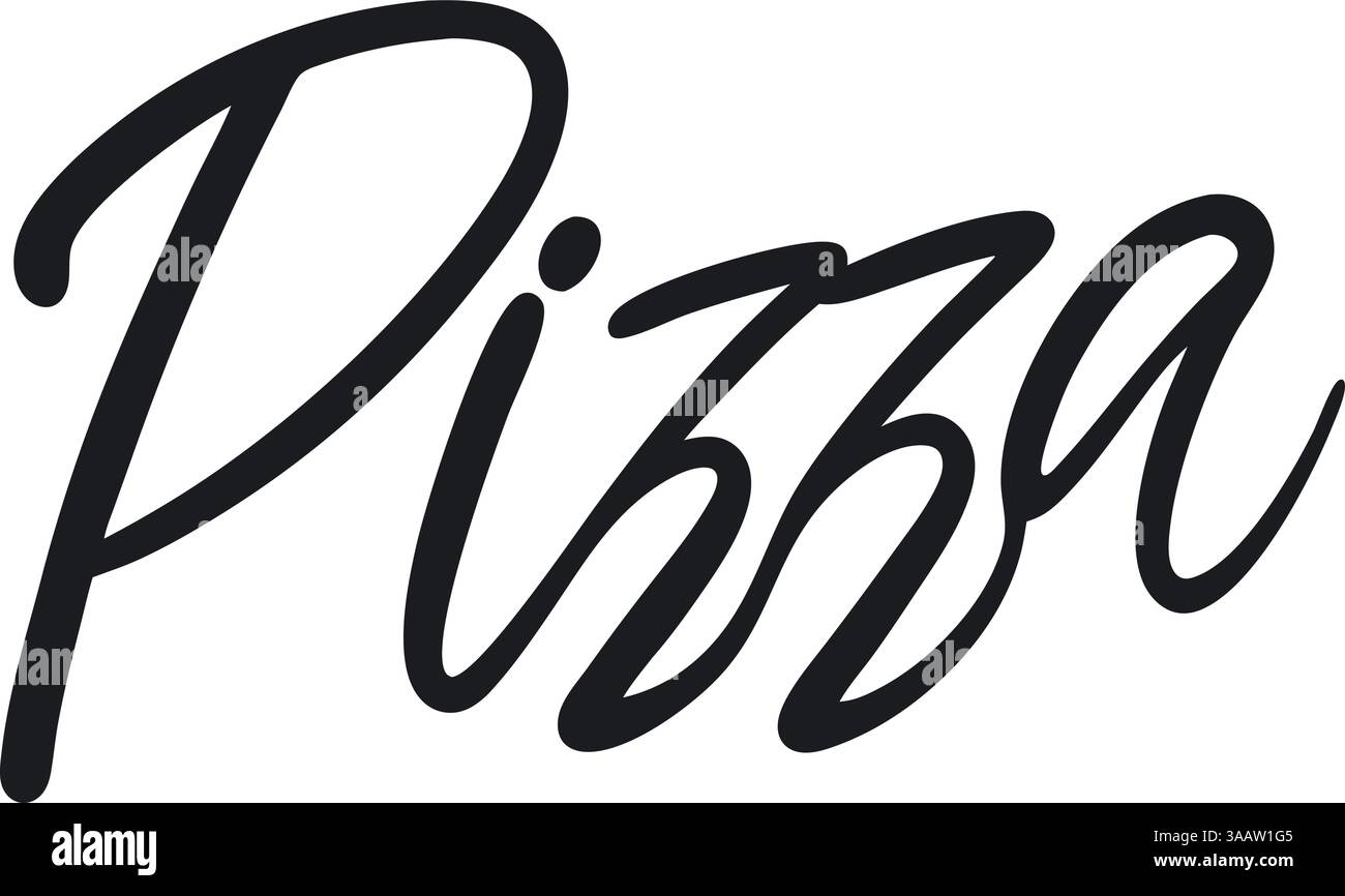 Texte de pizza manuscrit en caractères noirs. Illustration de Vecteur