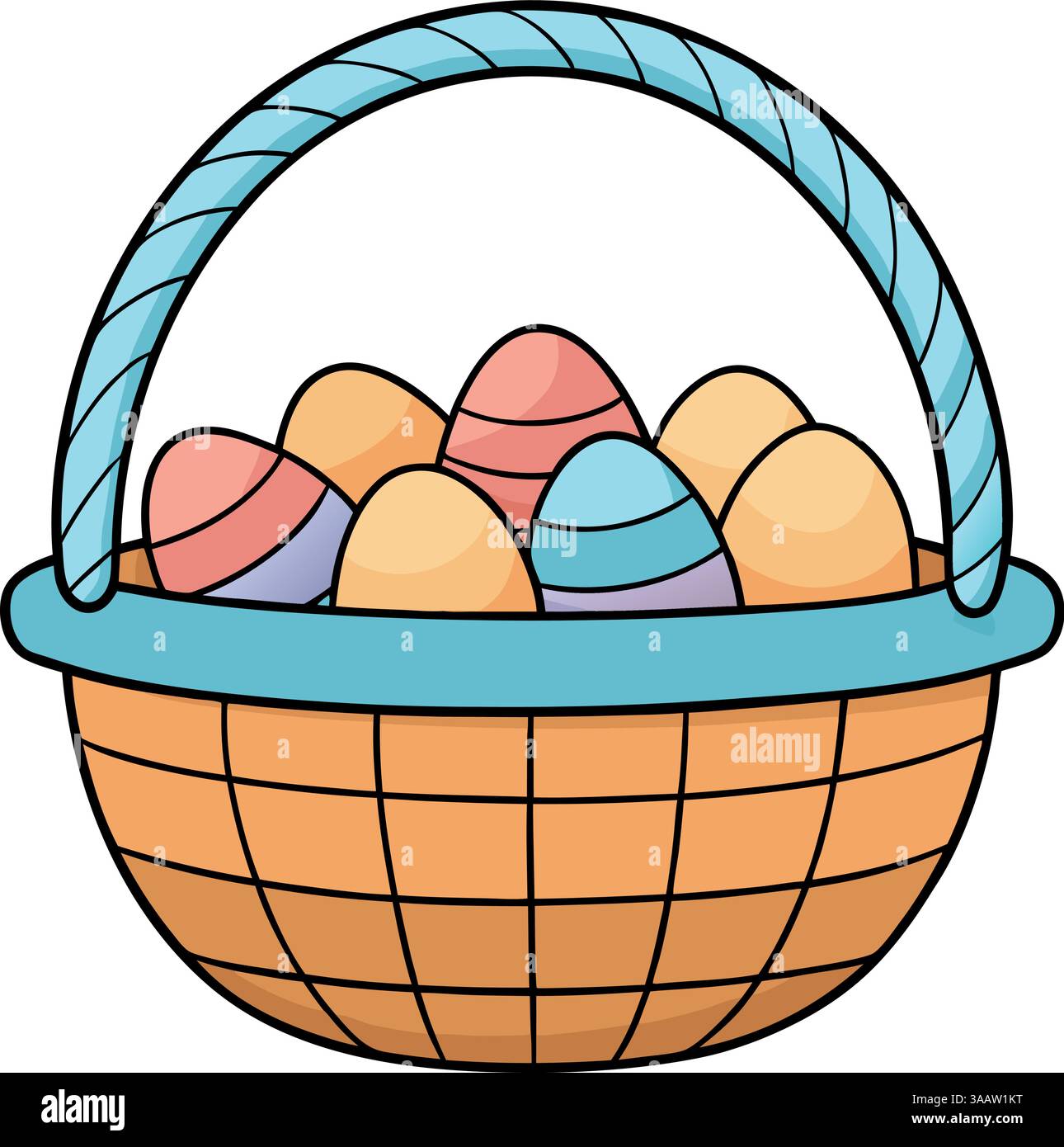 Panier de Pâques rempli d'œufs colorés. Illustration de Vecteur