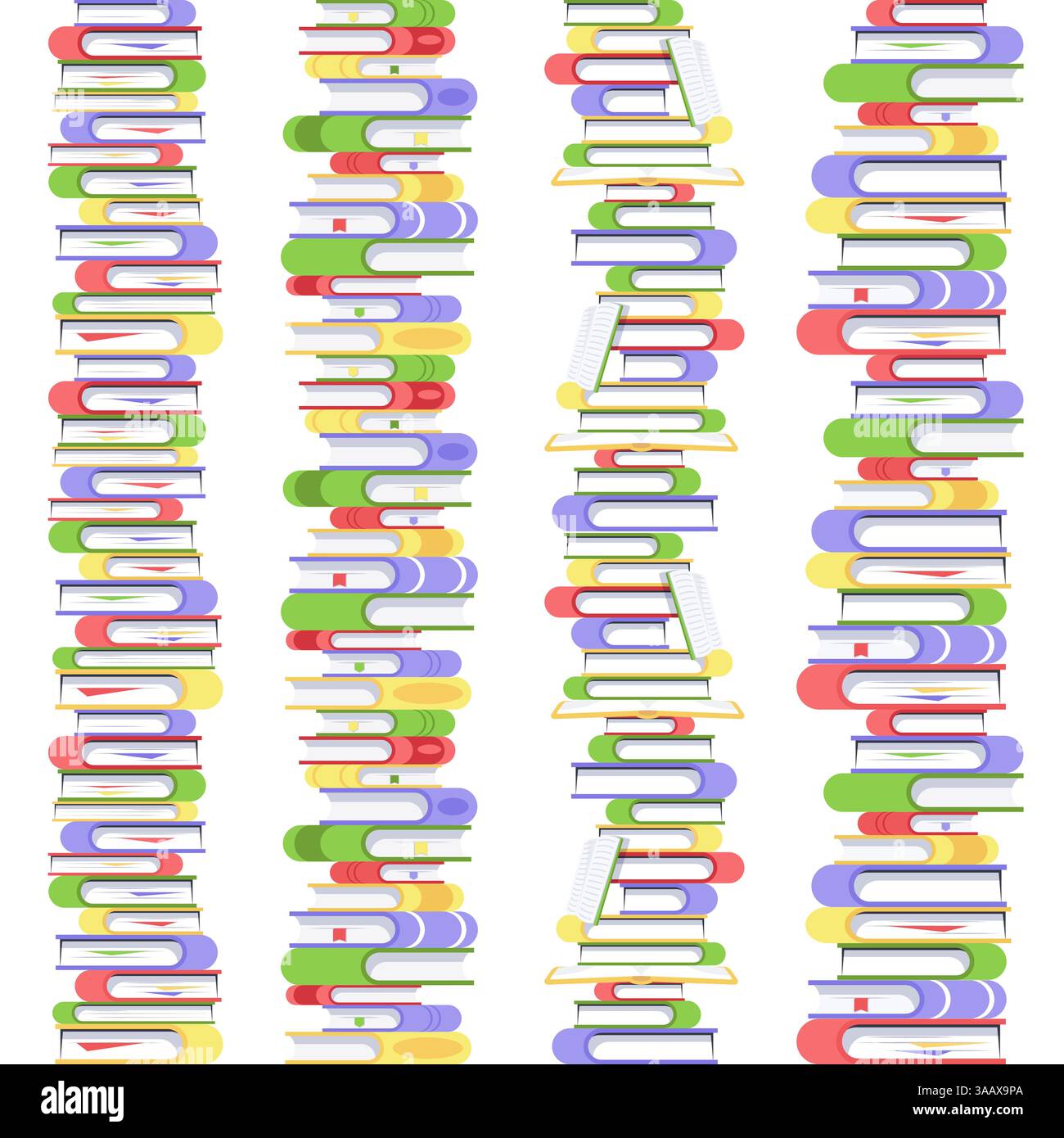 Pile verticale droite sans couture de livres. Manuels scolaires en couvertures colorées. Collection de livres vectoriels et de documents de lecture. Encyclopédies et dictionari Illustration de Vecteur