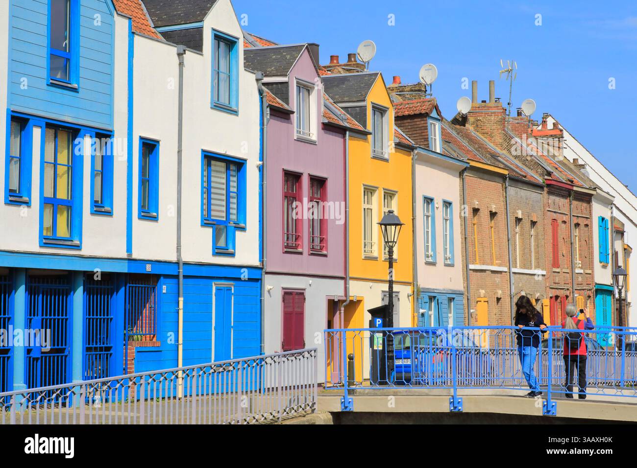 France, somme, Amiens, quartier Saint-Leu, maisons côté canal Banque D'Images