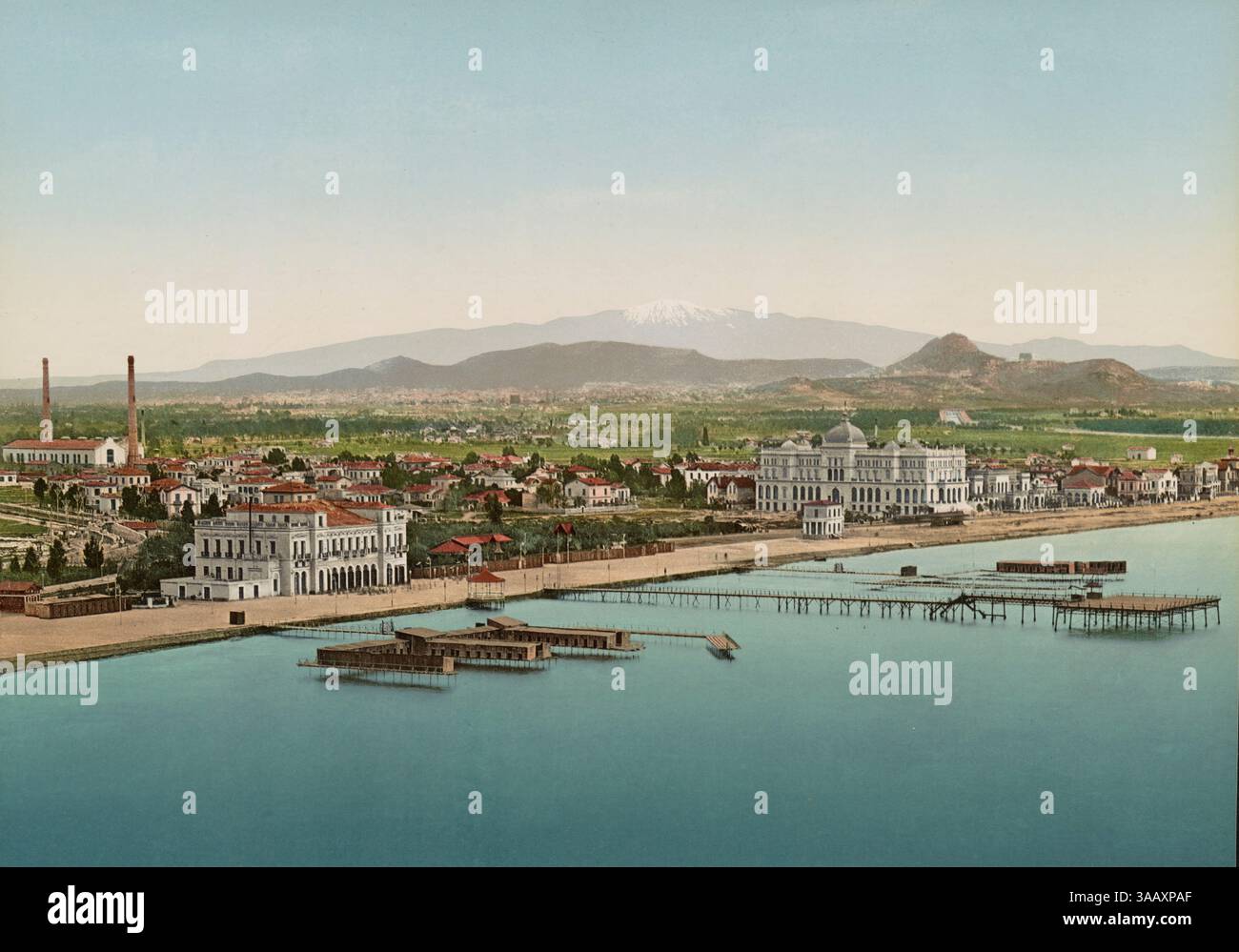 Tirage photochrom du port de Phalerum dans la Grèce antique. Banque D'Images