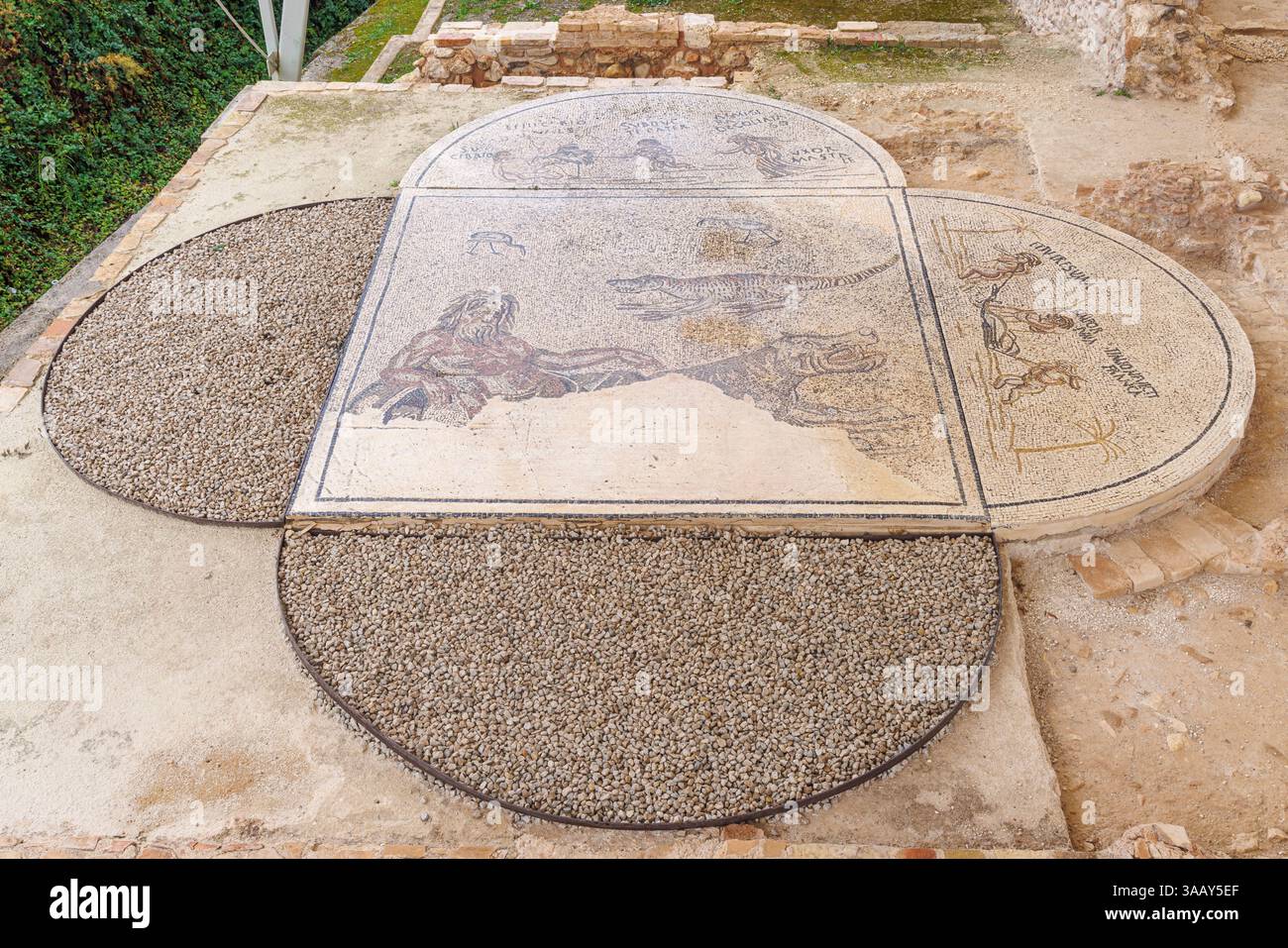 Espagne, Andalousie, Puente Genil, villa romaine de Fuente Alamo, mosaïque Nilotico Banque D'Images