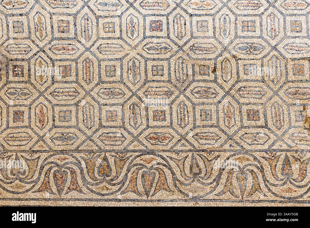 Espagne, Andalousie, Puente Genil, villa romaine de Fuente Alamo, sol en mosaïque Banque D'Images