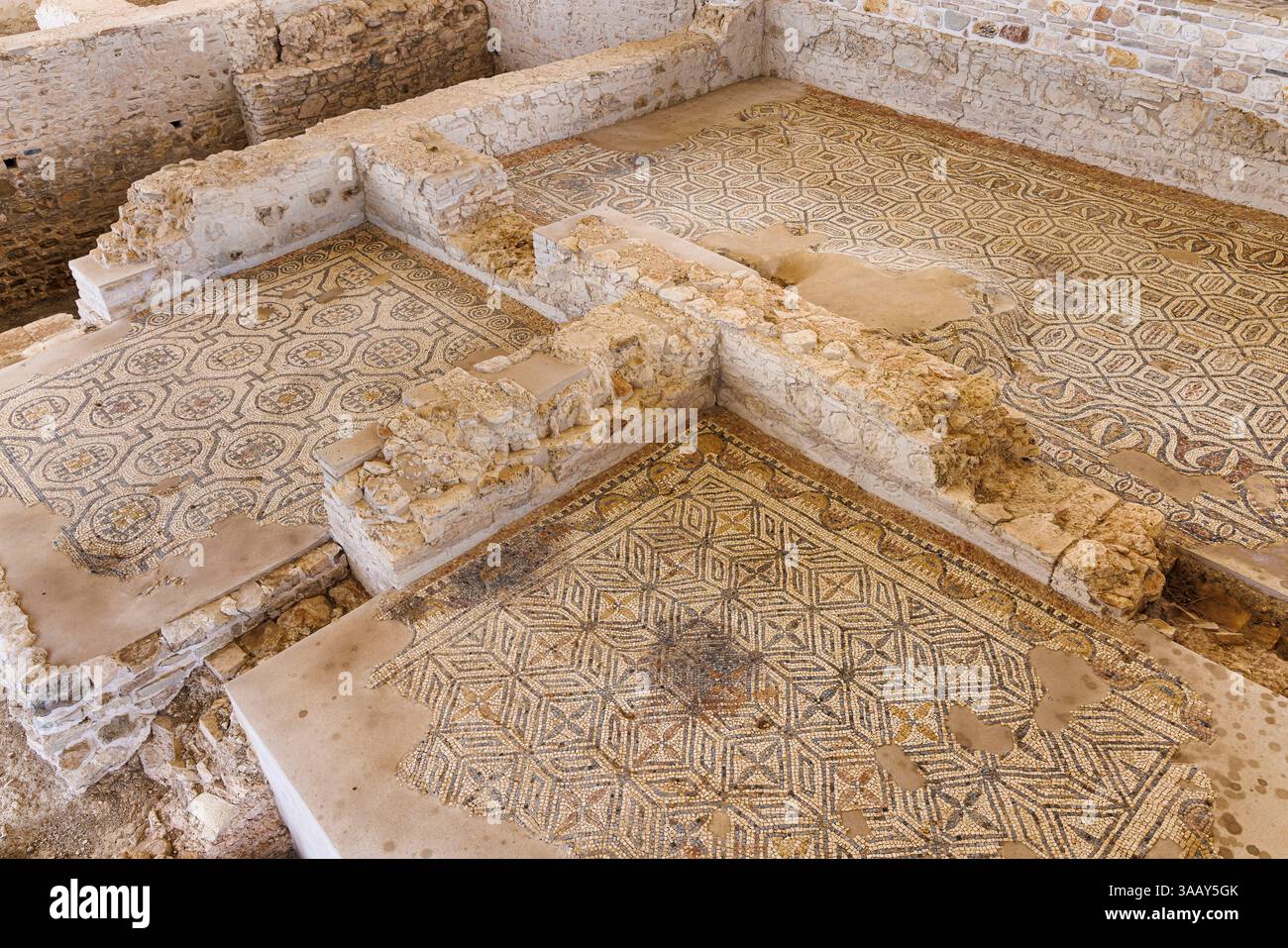 Espagne, Andalousie, Puente Genil, villa romaine de Fuente Alamo, sol en mosaïque Banque D'Images
