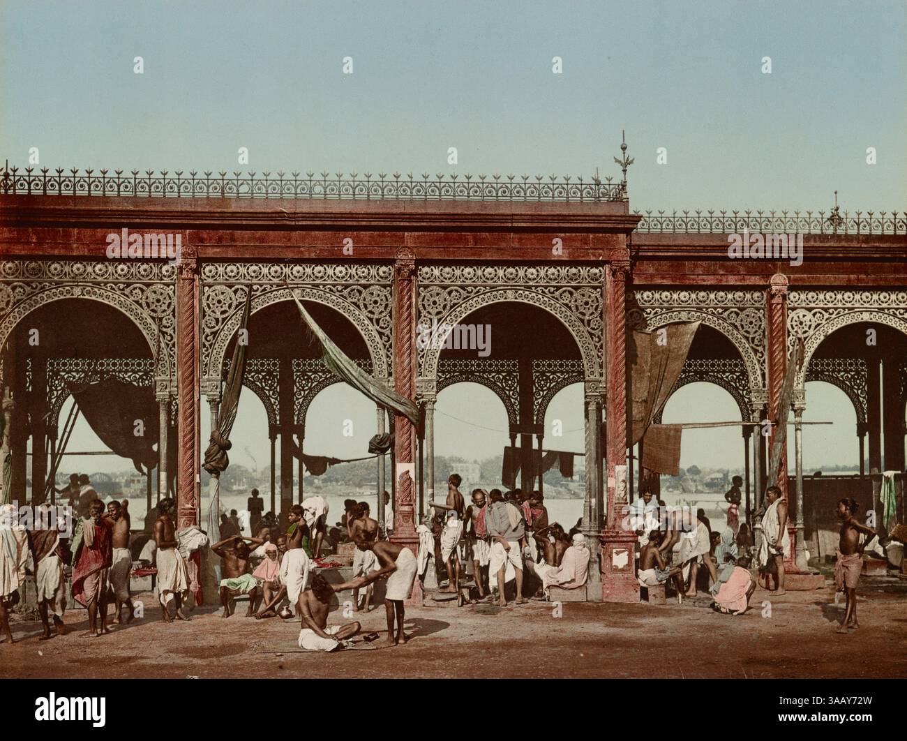 Tirage photochrome du marché Mallick Ghat à Calcutta (Kolkata), Inde. Banque D'Images