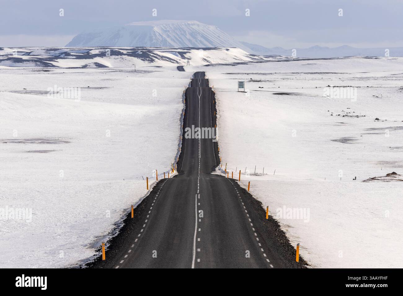 Islande, région du Nord-est, région de Myvatn, route 87, Kisilvegur entre Myvatn et Husavik en hiver Banque D'Images