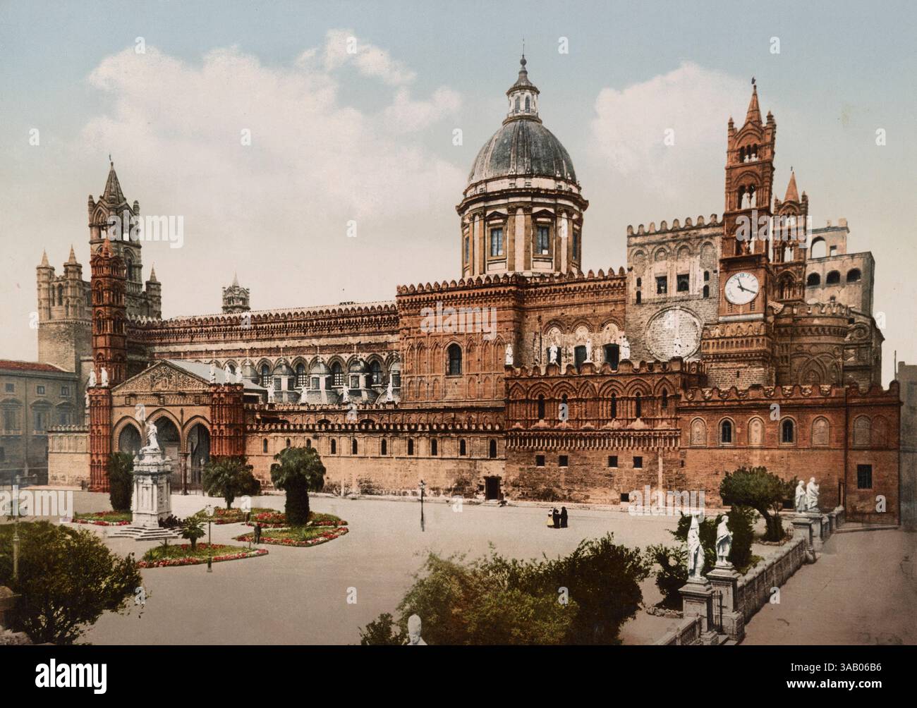 Tirage photochrom vintage de la cathédrale de Palerme, Palerme, Siciliy, Italie Banque D'Images