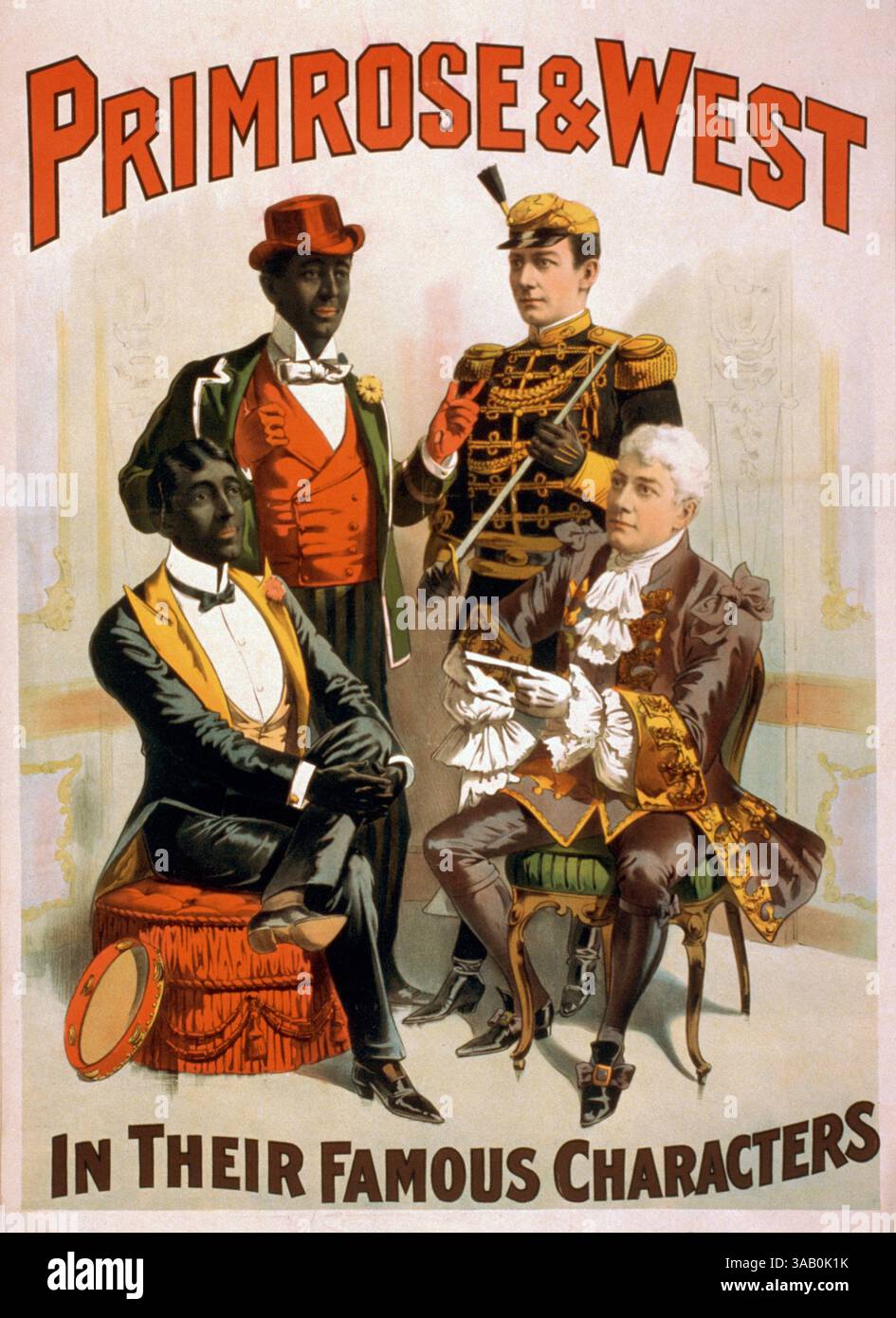 Affiche vintage de Primrose & West, dans leurs personnages célèbres, circa 1897. Banque D'Images