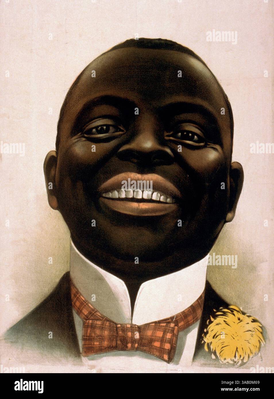 Portrait de buste d'afro-américain souriant, face avant, vers 1900. Banque D'Images