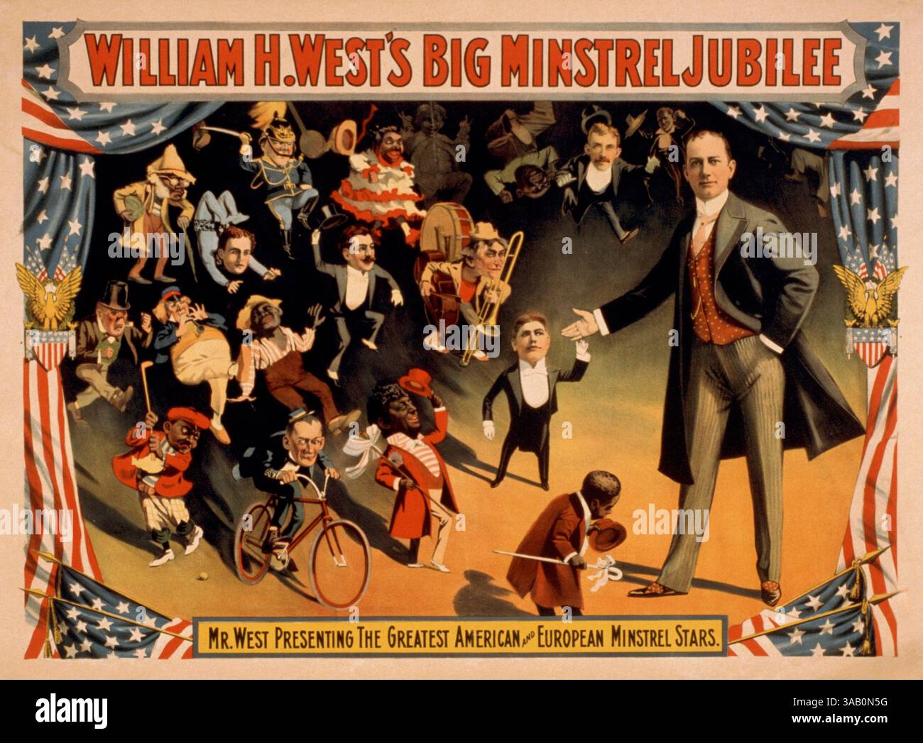 Affiche vintage du Big Minstrel Jubilee de William H. West, vers 1899. Banque D'Images