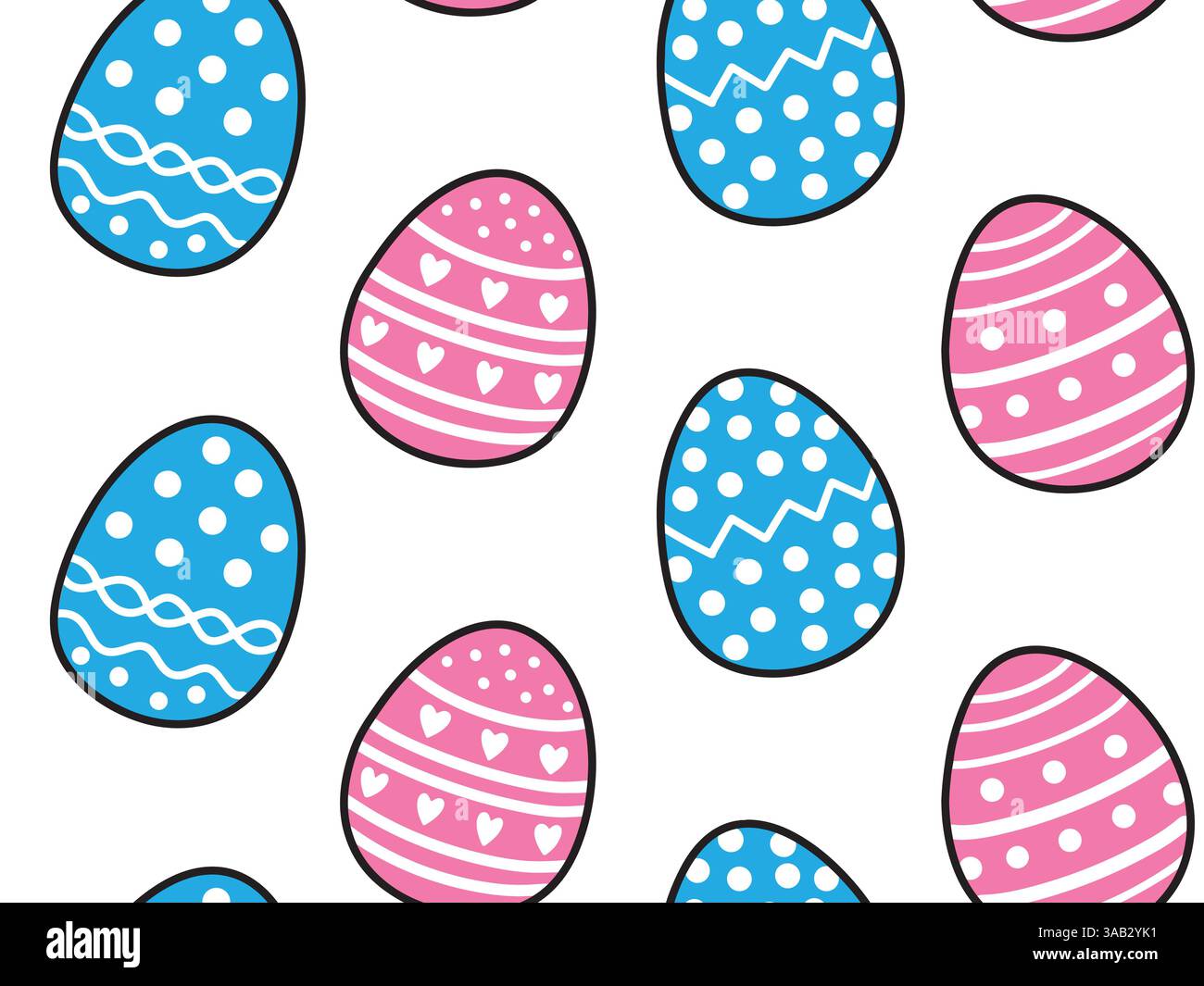 Oeufs de Pâques avec ornements simples. Œufs décorés Cute Doodles avec contour noir. Illustration vectorielle Illustration de Vecteur