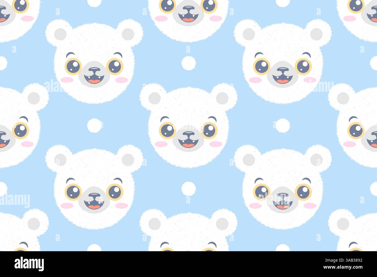 Vecteur modèle sans couture de la tête d'un ours polaire avec de la neige pour les enfants. Modèle vectoriel de l'ours blanc kawaii pour la fête des enfants. Bébé ours emoji. Illustration de Vecteur