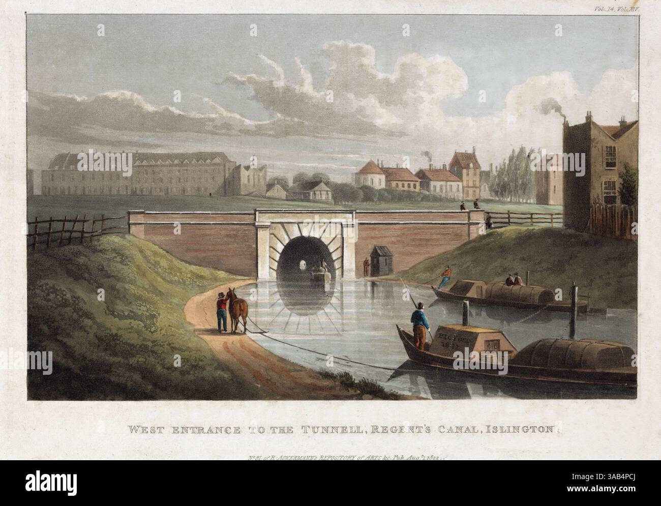 Gravure aquatinte colorée à la main de l'entrée ouest du canal tunnel Regents Islington London 1822 artiste inconnu art art antique vintage estampe historique du XIXe siècle transport histoire du canal Banque D'Images