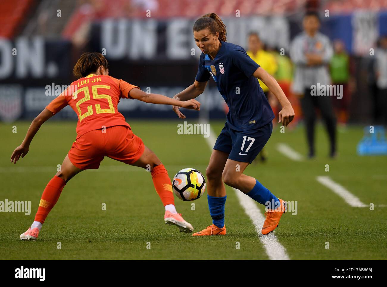 12 juin 2018 - Cleveland, Ohio, USA - Cleveland, Ohio - mardi 12 juin 2018 : Tobin Heath lors d'un match amical international entre les équipes nationales féminines des États-Unis (USA) et de Chine PR (CHN) au FirstEnergy Stadium. (Crédit image : © Brad Smith/ISIPhotos via ZUMA Wire) Banque D'Images