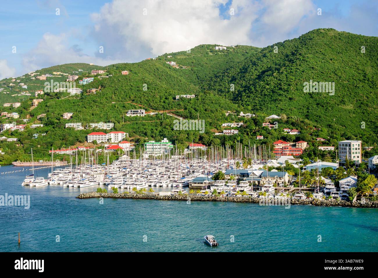 Road Town Tortola Îles Vierges britanniques, Road Harbour, The Moorings Marina, Village Cay Marina, Wickhams Cay II 2, chaîne de montagnes centrale, colonne vertébrale, h. Banque D'Images