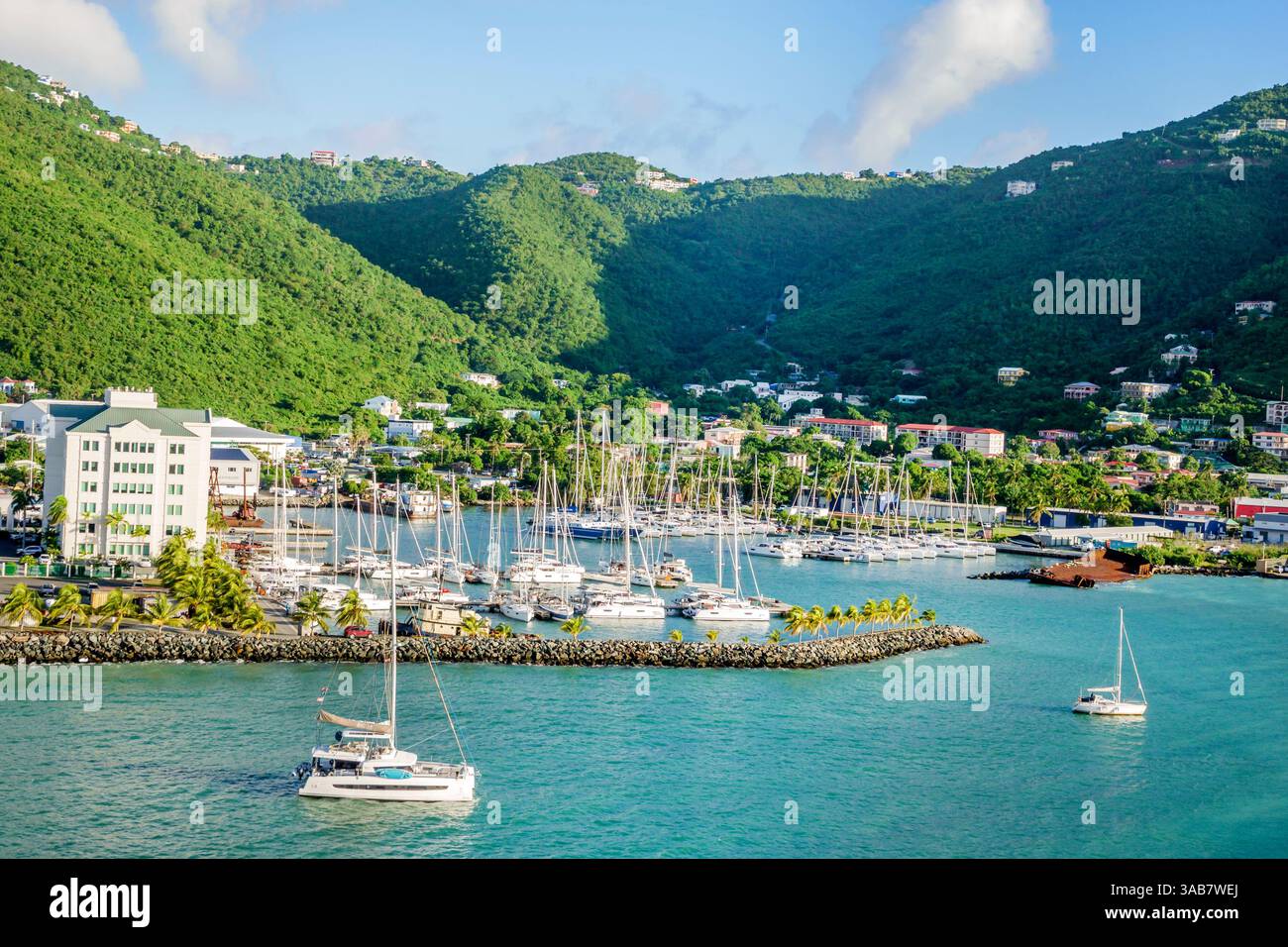 Road Town Tortola Îles Vierges britanniques, Road Harbour, The Moorings Marina, Village Cay Marina, Wickhams Cay II, Wickhams Cay 2, chaîne de montagnes centrale, mou Banque D'Images