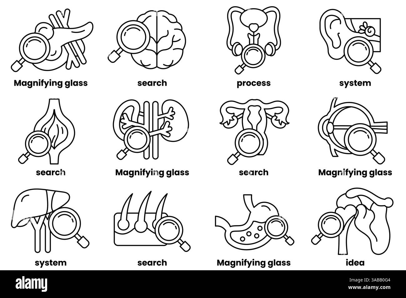 Un ensemble d'illustrations dans le concept de la médecine et de la science dans le style de l'art au trait Illustration de Vecteur