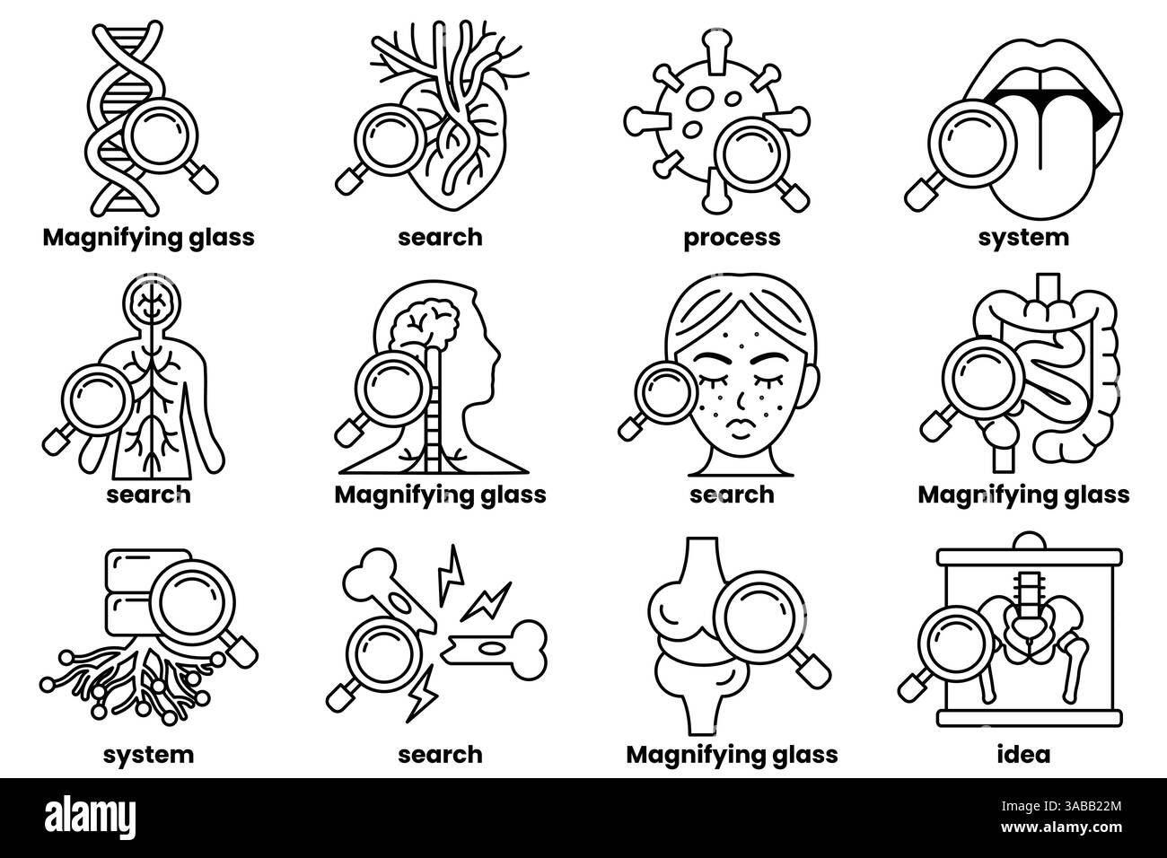 Un ensemble d'illustrations dans le concept de la médecine et de la science dans le style de l'art au trait Illustration de Vecteur