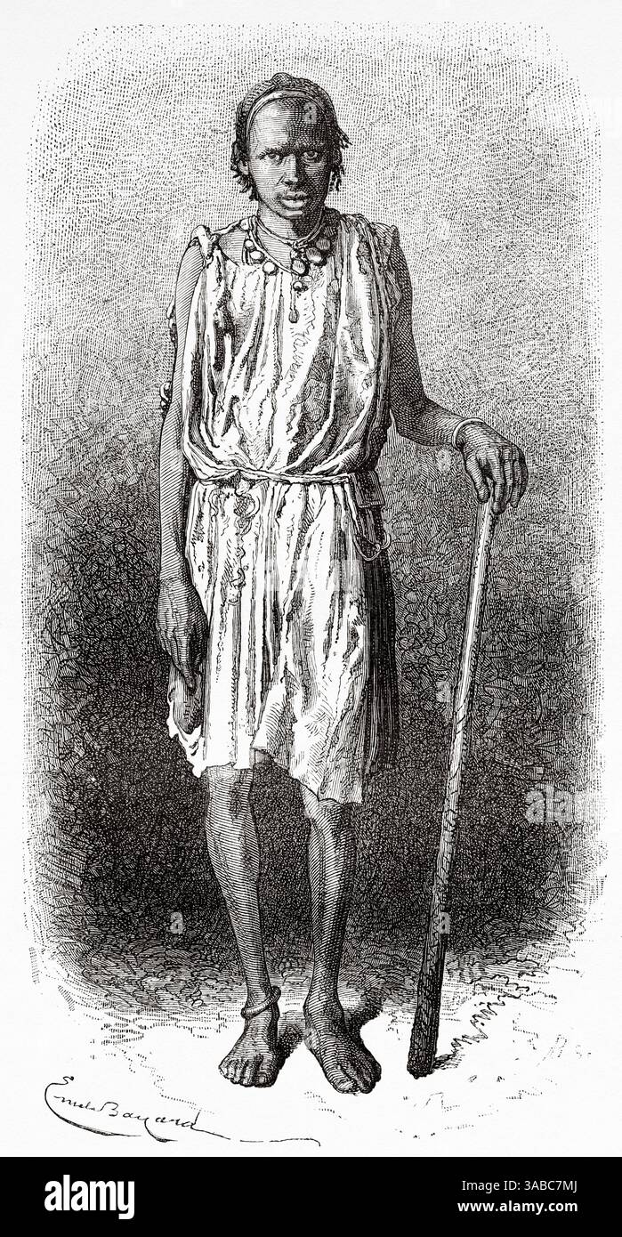 Berger sénégalais, Sénégal, Afrique. Dessin d'Emile Bayard (1837-1891) croisière sur les côtes africaines en 1868 par le vice-amiral Alphonse Fleuriot de Langle (1809 - 1881) le Tour du monde 1872 Banque D'Images