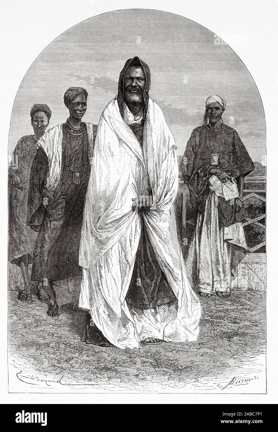 Fara Penda, Chef Richard Toll, Sénégal, Afrique. Dessin d'Emile Bayard (1837-1891) croisière sur les côtes africaines en 1868 par le vice-amiral Alphonse Fleuriot de Langle (1809 - 1881) le Tour du monde 1872 Banque D'Images