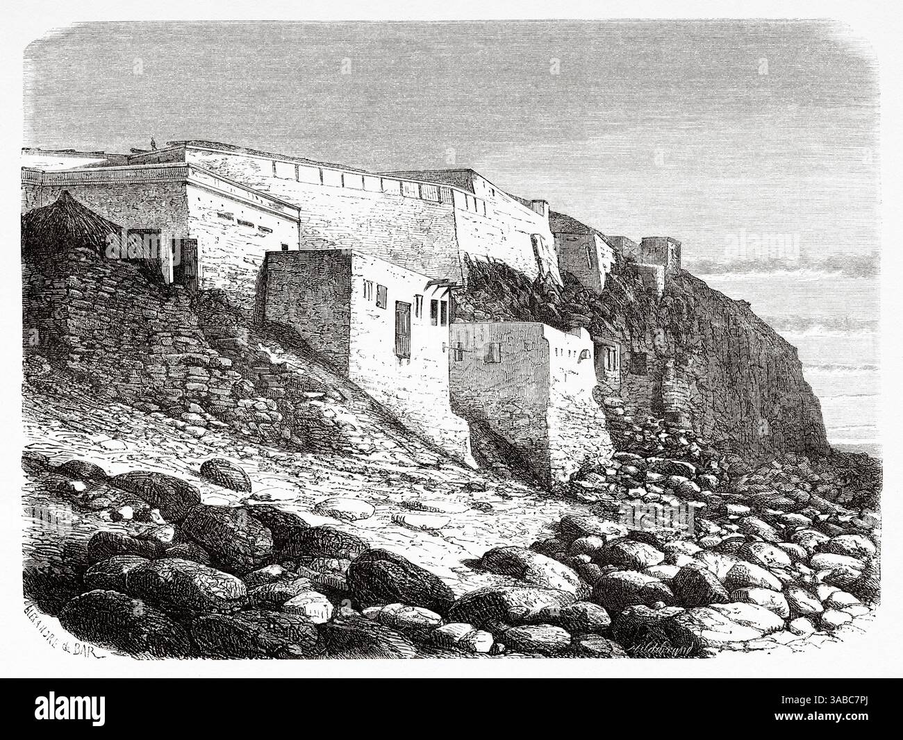 Île de Fort de Goree, Sénégal, Afrique. Dessin d'Alexandre de Bar (1821-1908) croisière sur les côtes africaines en 1868 par le vice-amiral Alphonse Fleuriot de Langle (1809 - 1881) le Tour du monde 1872 Banque D'Images
