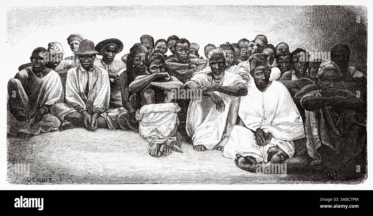 Marabouts peuple Goree, Sénégal, Afrique. Dessin de Jules Fesquet (1817 - 1878) croisière sur les côtes africaines en 1868 par le vice-amiral Alphonse Fleuriot de Langle (1809 - 1881) le Tour du monde 1872 Banque D'Images