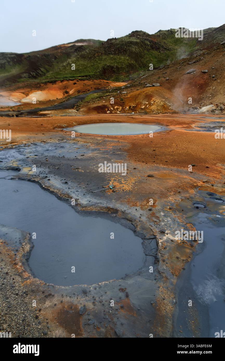Sources thermales de Gunnuhver, Géoparc mondial UNESCO de Reykjanes, péninsule de Reykjanes, Islande Banque D'Images