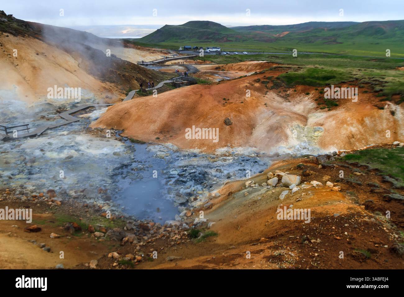 Sources thermales de Gunnuhver et littoral de l'océan Atlantique, géoparc mondial UNESCO de Reykjanes, péninsule de Reykjanes, Islande Banque D'Images