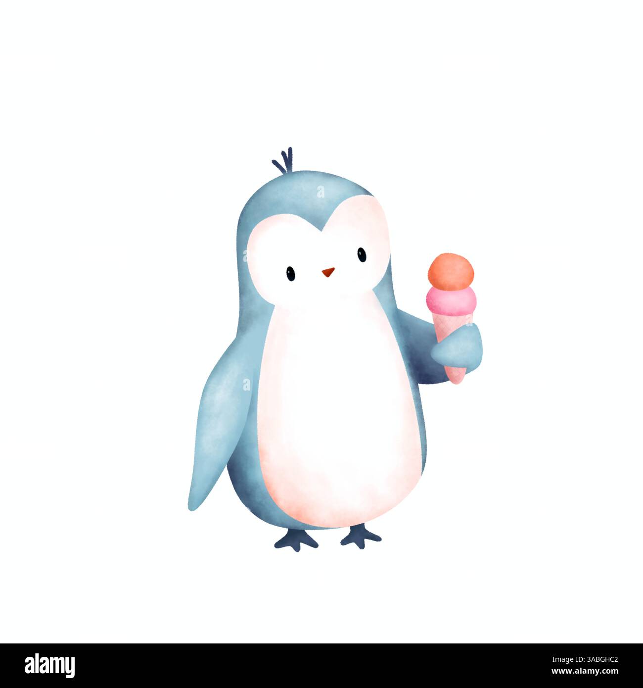 Mignon bébé pingouin avec dessin animé de crème glacée. Illustration arctique animale isolée. Anniversaire enfants événement célébrer Banque D'Images