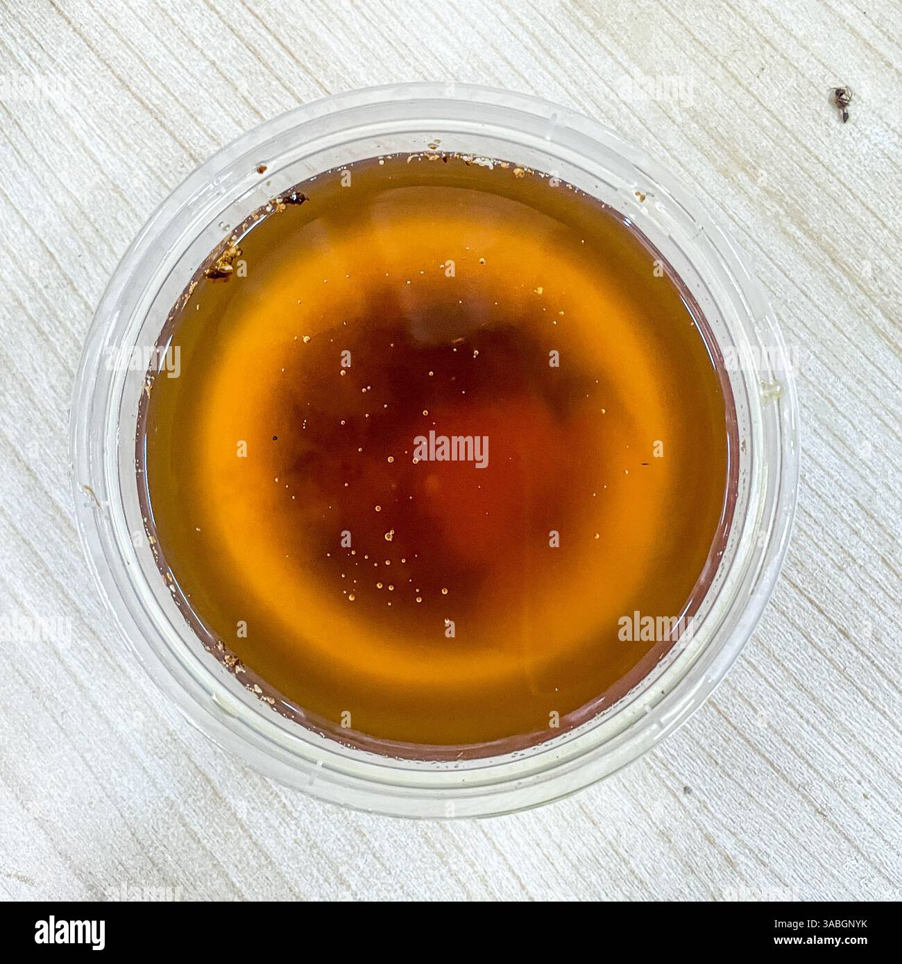 huile de cuisson utilisée sur un bol en plastique - Image de stock capturée avec un smartphone