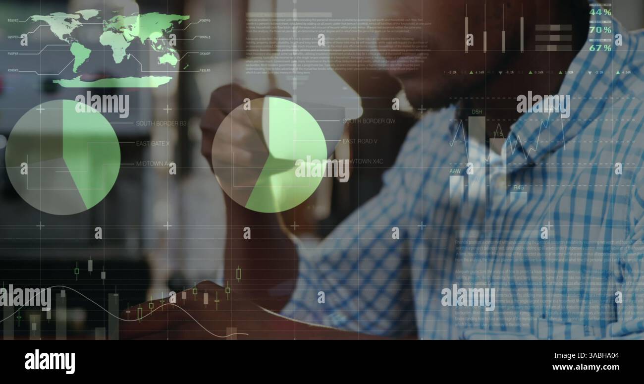 Image des statistiques et du traitement des données sur homme d'affaires à l'aide de smartphone Banque D'Images