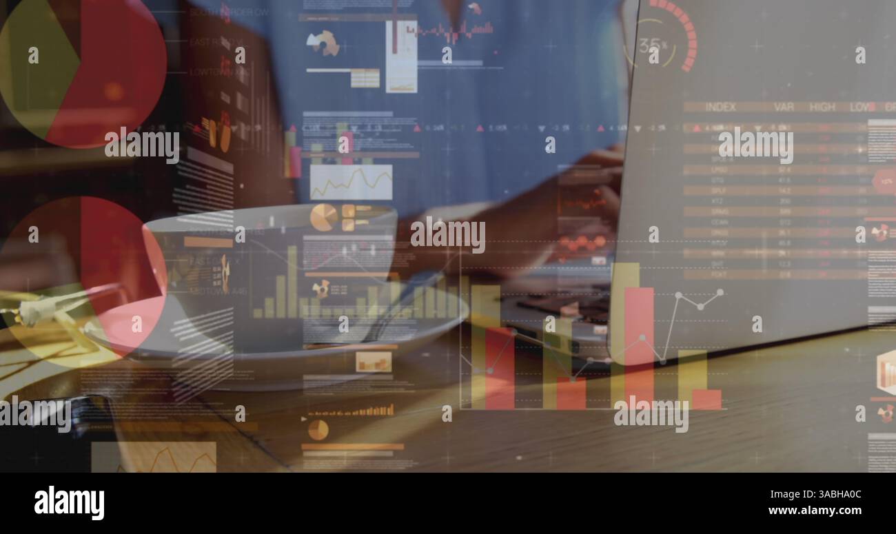 Image des statistiques et du traitement des données sur la femme d'affaires à l'aide d'un ordinateur portable Banque D'Images