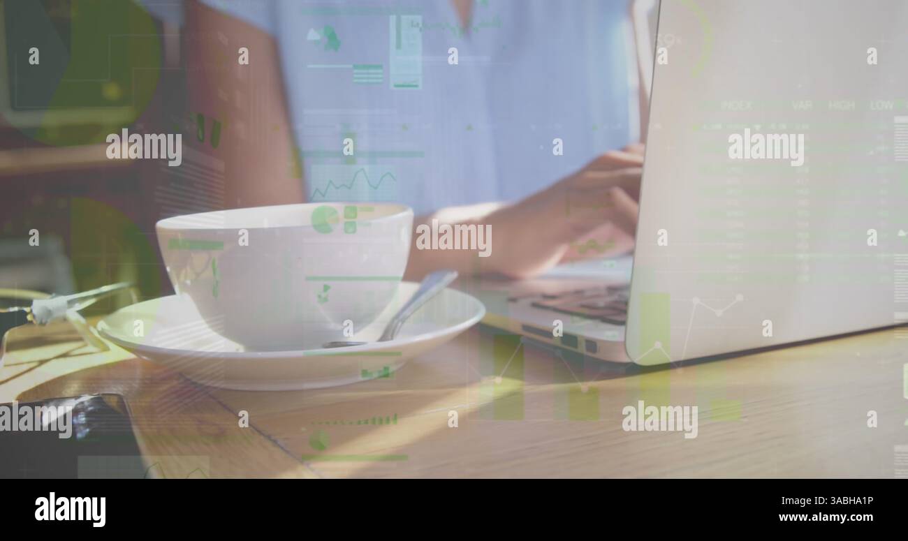 Image des statistiques et du traitement des données sur la femme d'affaires à l'aide d'un ordinateur portable Banque D'Images