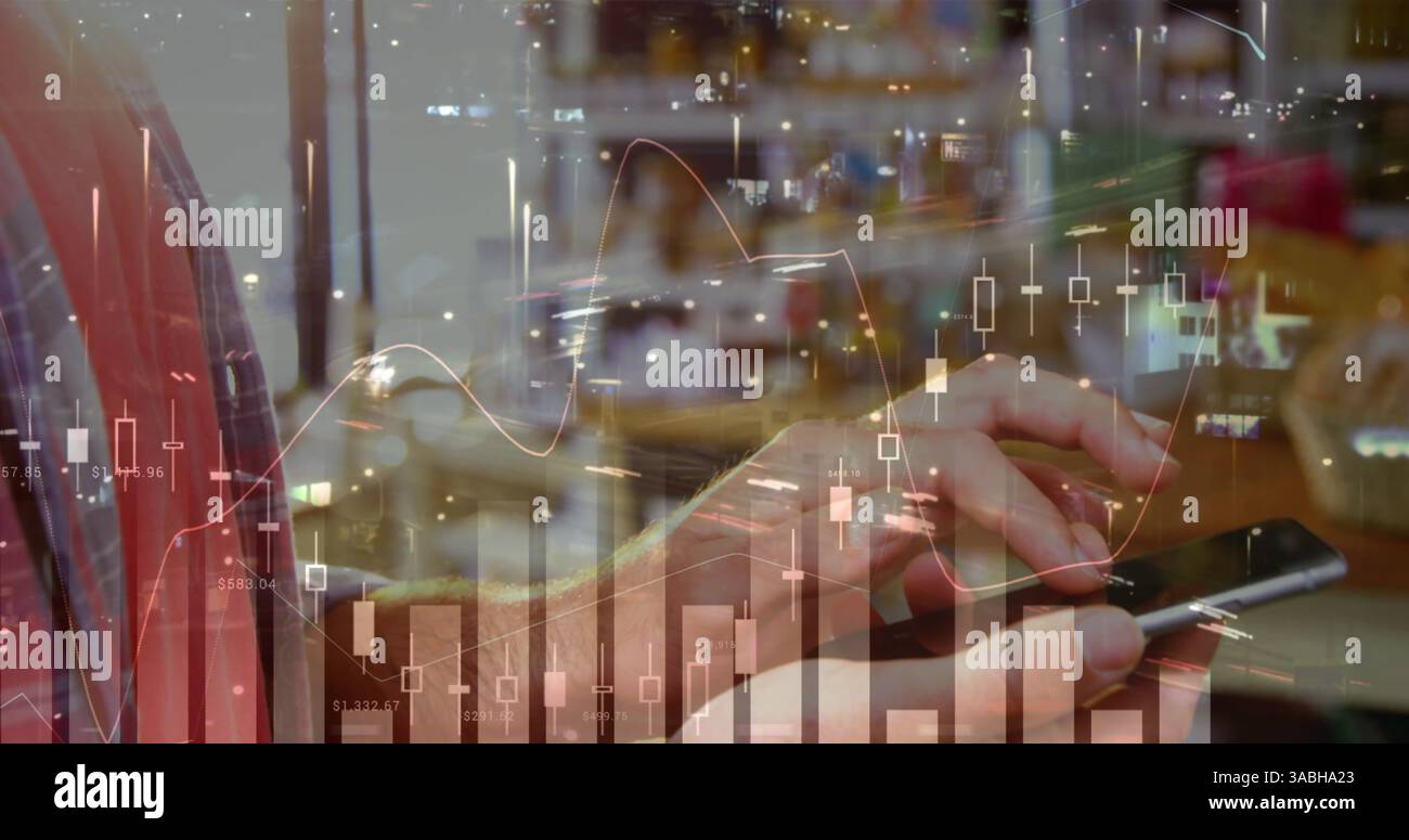 Image des statistiques et du traitement des données sur femme d'affaires à l'aide d'un smartphone Banque D'Images