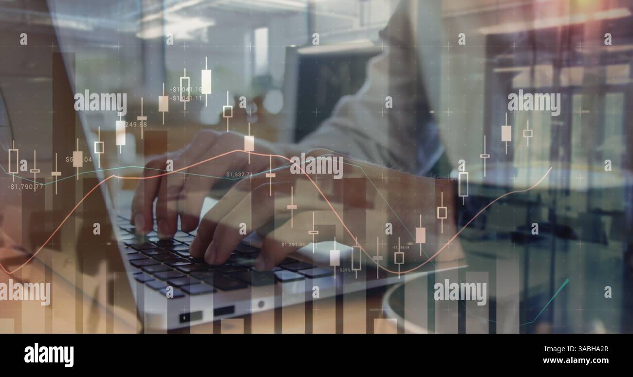 Image des statistiques et du traitement des données sur l'homme à l'aide d'un ordinateur portable Banque D'Images