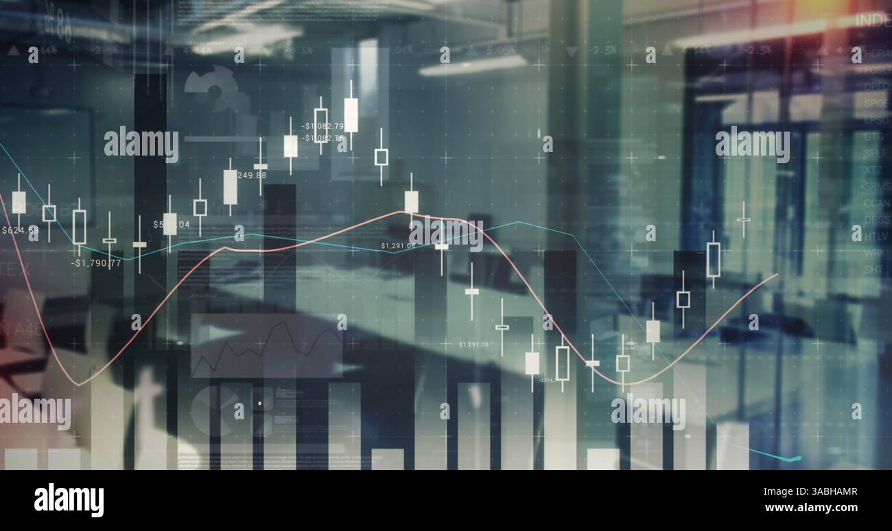 Image du traitement des données financières sur un bureau vide Banque D'Images